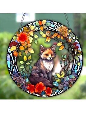 Fox Suncatcher Animal Flowers Cute Hanging Wall Window Art In/Outdoor Garden Fun